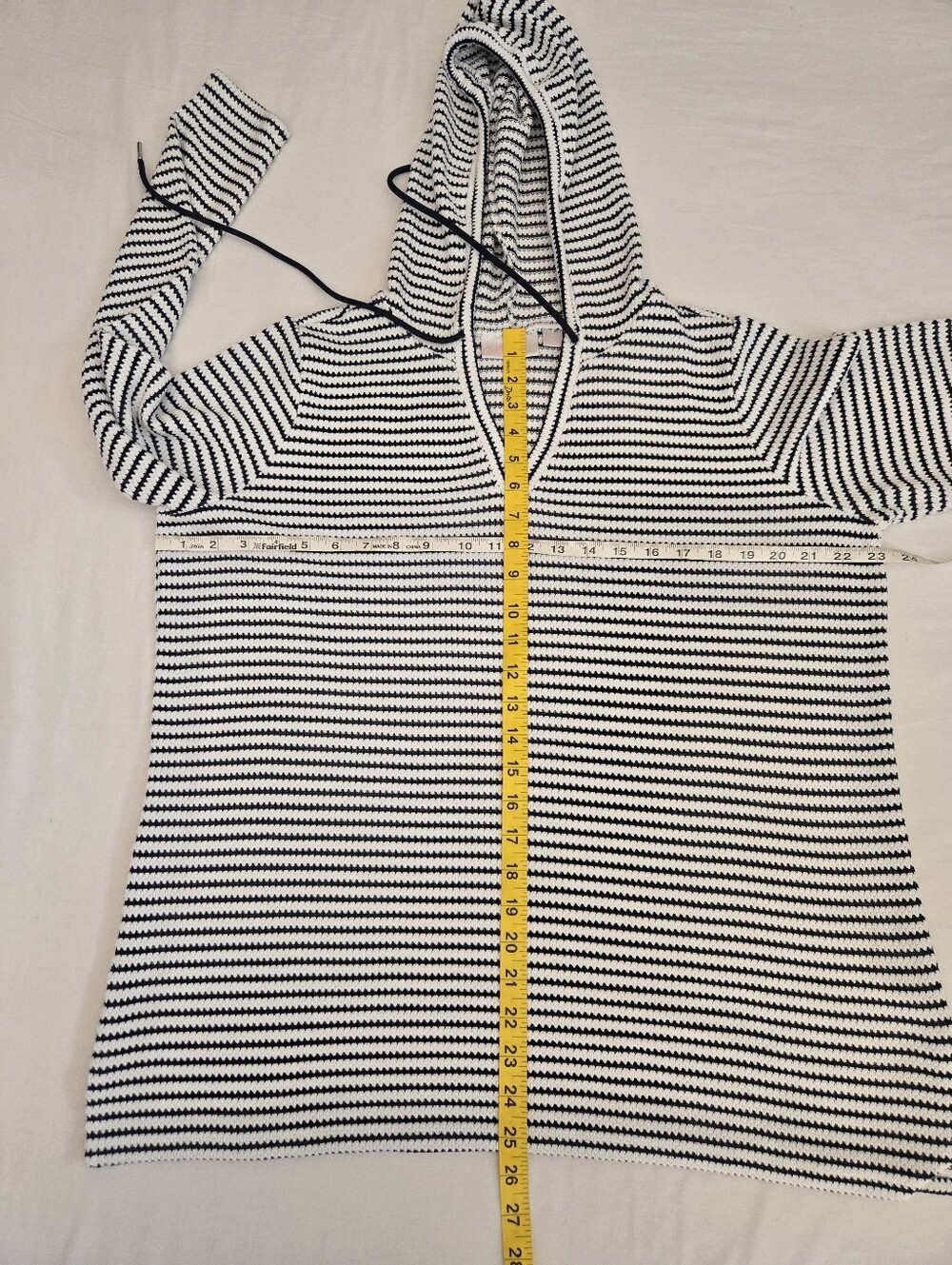 Belle By Kim Gravel Striped Hoodie Navy White Textured L Nautical Coastal Beachy - Picture 9 of 9
